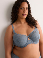 Blue T-Cup Unlined Underwire Lace Bra - Déesse Collection