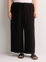 Linen-Blend Wide-Leg Crop Pant with Drawstring at Waistband