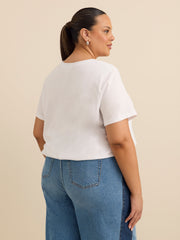 Short-Sleeve Cropped Shirt with Bubble Hem