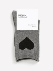Grey Crew Socks with Heart Placement Print