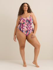 Foliage-Print Twisted Bandeau One-Piece Swimsuit