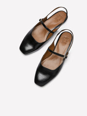 Wide Width, Black Leather Slingback Flat Shoe - Naturalizer