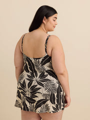 Leaf-Print Scoop-Neck Tankini with Floating Underwire - Bleu Rod Beattie