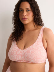 Wireless Pink Paisley-Print Cotton Bra with Picot Trim - tiVOGLIO