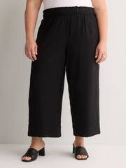 Woven Wide-Leg Slip-On Cropped Pant
