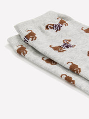 Heather Grey Crew Socks with Dog Print