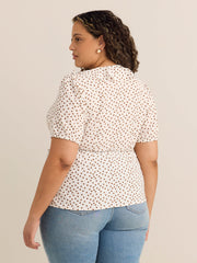 Short-Sleeve Ruffled Wrap Blouse - Addition Elle