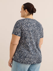 Curvy-Fit Dark Printed Short-Sleeve Crew-Neck Tee