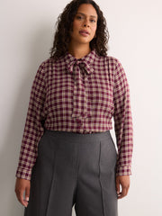 Plaid Buttoned Down Shirt with Scarf Collar