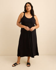 Knit Long Cover-Up Dress with Crochet Detail