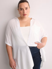 Loose-Fit Short-Sleeve Crinkle Buttoned-Down Tunic