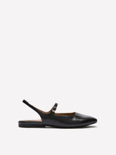 Wide Width, Black Leather Slingback Flat Shoe - Naturalizer