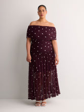Purple Dotted Off-Shoulder Mesh Maxi Dress - Addition Elle