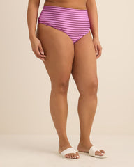 Leaf/Striped High-Rise Reversible Swim Brief