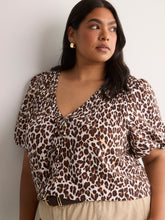 V-Neck Bubble-Sleeve Blouse with Smocked Yoke