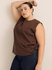 Sleeveless Eyelet Knit Top with Shirred Sides