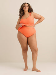 Pink Honeycomb-Textured High-Waisted Swim Brief