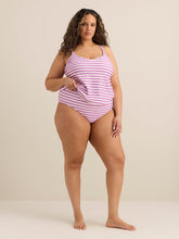 Violet Striped High-Waist Mid-Leg Swim Brief