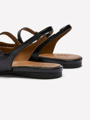 Wide Width, Black Leather Slingback Flat Shoe - Naturalizer