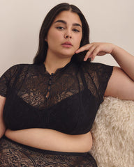 Sexy Black Lace Crop Top with Underwire Balconette Cups - Déesse Collection