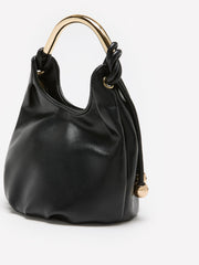 Faux Leather Dressy Bag with Golden Handle - Addition Elle