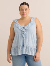 Blue Ruffled Lace Sleeveless Swing Blouse