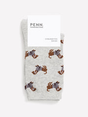 Heather Grey Crew Socks with Dog Print