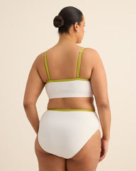 White Honeycomb Textured Bikini Bandeau with Contrast Binding