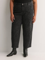 Printed Black High-Rise Barrel-Leg Jeans - d/C jeans
