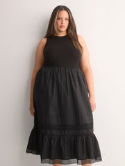 Sleeveless Shirred Tier Midi Dress