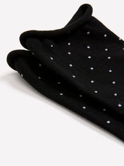 Black Rolled-Edge Crew Socks with Micro Dot Print