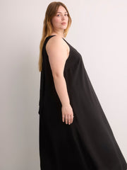 Sleeveless A-Line Halter Maxi Dress with Back Bow Tie