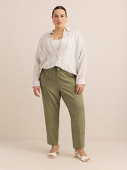 Striped Linen Blend Buttoned Down Tunic Shirt
