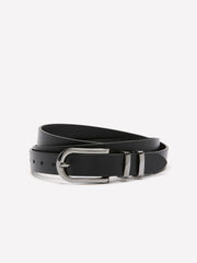 Black Faux Leather Belt with Double Metal Loop