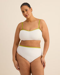 White Honeycomb Textured Bikini Bandeau with Contrast Binding