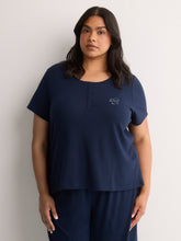 Textured Blue Short-Sleeve Henley Pyjama Top - tiVOGLIO
