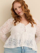 V-Neck Fit and Flare Lace Top with Ruffles