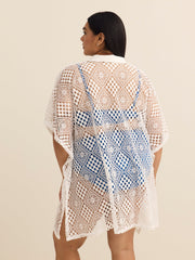 White Crochet Knit V-Neck Cover-Up Dress - Cover Me