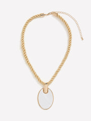 Short Golden Rope Necklace with White Pendant
