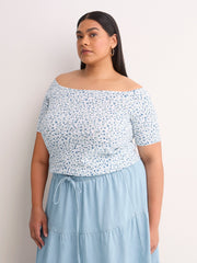 Off-Shoulder Ribbed Knit Fitted Top