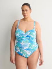 Shirred Bandeau Underwire One-Piece Swim Suit - Bleu by Rod Beattie