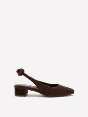 Extra Wide Width, Brown Leather Slingback Low Block Heel Shoe