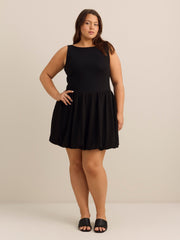 Boat Neck Mixed Media Dress with Bubble Skirt - Addition Elle