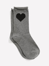 Grey Crew Socks with Heart Placement Print