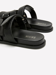 Wide Width, Dream Black Faux-Leather Footbed H-Band Flat Sandal