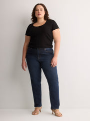 Ribbed Knit Fitted Short-Sleeve T-Shirt
