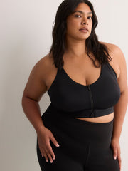 Black Wireless Medium Support Sports Bra with Front Zip Closure - Active Zone
