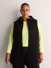 Long Quilted Knit Sleeveless Hooded Vest - Active Zone