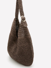 Straw Tote Bag with Buckle Strap