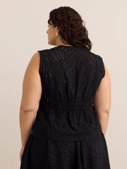 Sleeveless Buttoned Down Eyelet Blouse